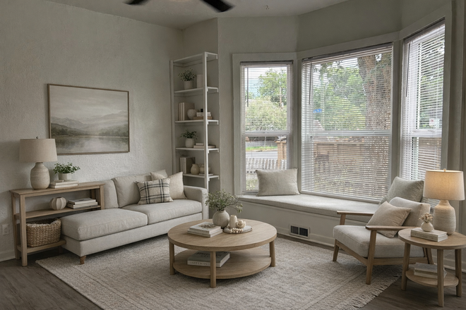 Staged Living Room - Private 1 Bedroom in Beautiful Victorian Home w/ front porch + Pet OK