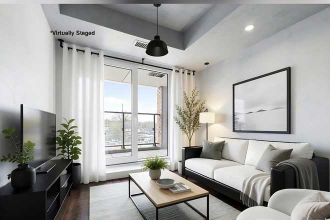 Living room - virtually staged - 2 bedroom, 2 bathroom with ensuite laundry, locker and parking