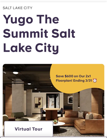 New apartment complex - The Summit, Yugo SLC Sublease Apartments