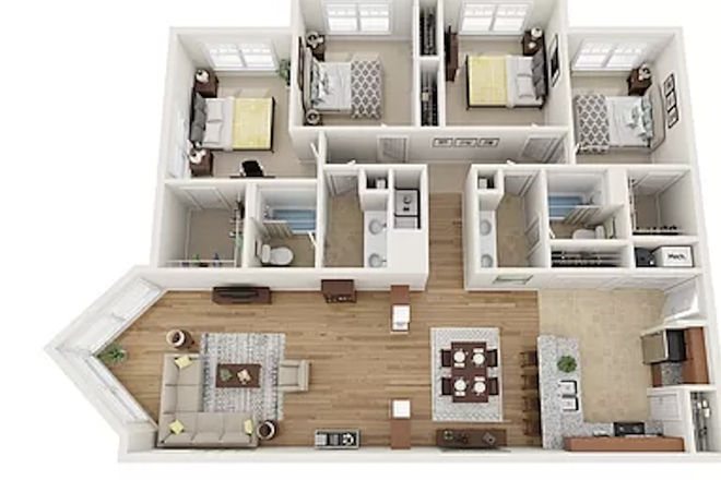 Floor Plan - Wertland Apartments | 4 beds 2 baths | 2024-2025 lease