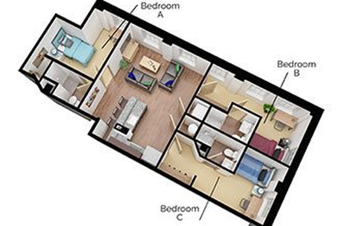Floor plan (your bedroom is bedroom C) - The Academy on Charles room 806c (reletting / transferring lease)