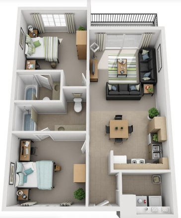 Floor plan. Room available is the one with the larger bathroom. - GrandMarc at University Village Apartments