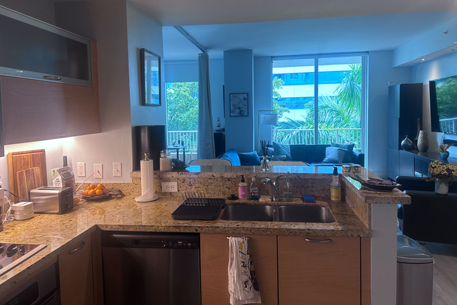 Kitchen to living room - Bright, airy furnished studio Condo