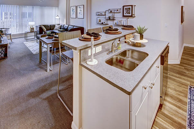 Kitchen and Living Room View - Avalon Heights (Three minutes walking distance from campus!!) Apartments