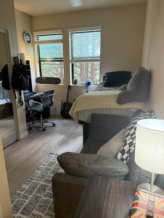 Bedroom and living area - The Suites -Private One Bedroom-1 Bath (bath shared with 1 person)  On Campus at The Suites