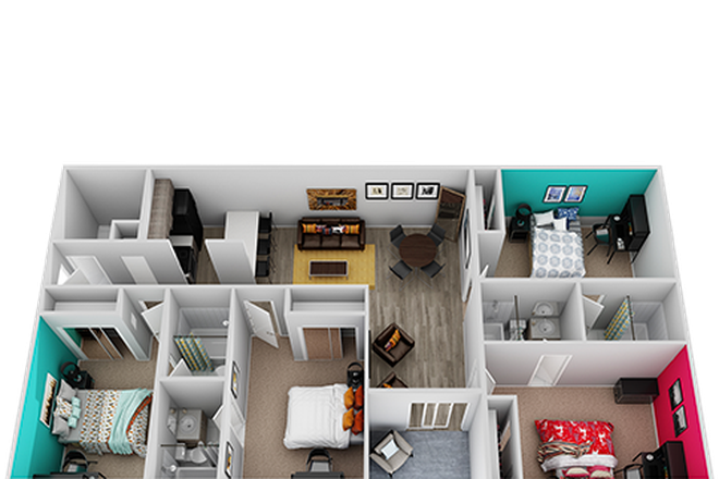 It’s shows the layout of the rooms and bathrooms and the living room. - 42 North Apartments