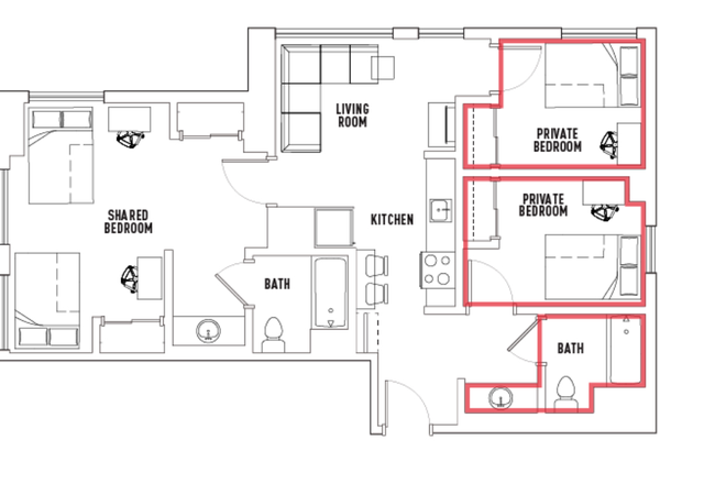 Private bedroom on bottom right - Lightview Private Bedroom Rental