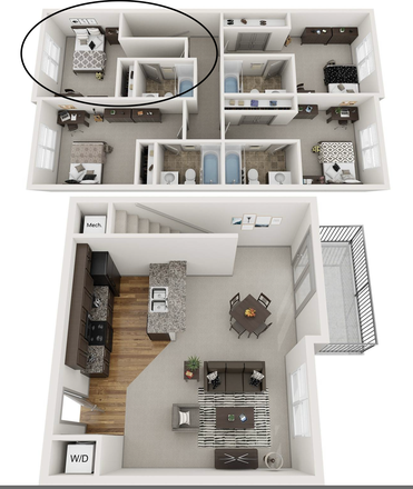 Circled Room A - The James Apartment Room Listing - Female Only