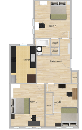 Floor plan - BC shuttle stop Cleveland circle, furnished spacious 3b1b unit starting 9/1/2026 Apartments