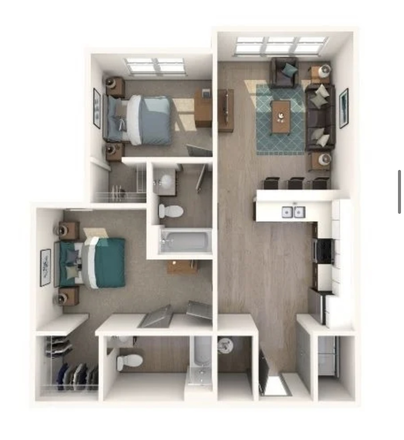 The Finmore B1 Floor plan, the smaller bedroom is available - Finmore Apartments