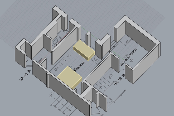 Room 3d model - Studio <1min from harvard yard /  all utilities included / spacious & south facing