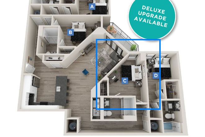 Room C - The Standard 4x4 + Amenities (Sauna, full-body gym, free coffee, etc) Apartments