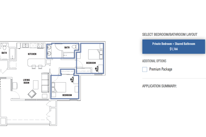 Floor plan - Vista Del Campo - 3 Bed - 2 Bath - Private bedroom - Shared bathroom - (Same gender Male)