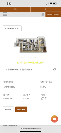 Floor plan. - TENN Student Living Apartments