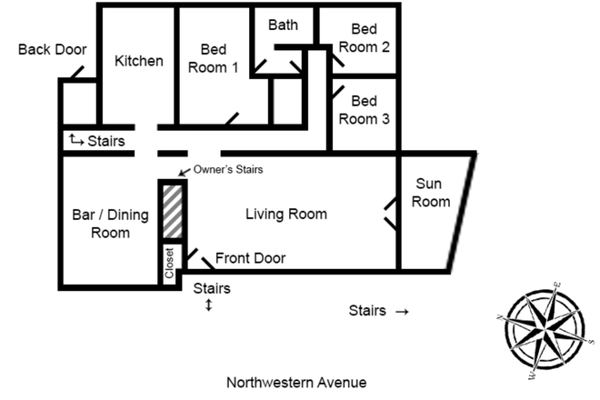 1st floor - 3 bed / 1 bath. Looking for 2 roommates to share rent. House