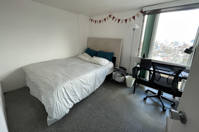 Bedroom with queen size bed, walk-in closet, desktop and a nice view to downtown Cambridge - 12min walk from both HBS and HKS. Incredible view of the Charles river from a 19th floor! Apartments