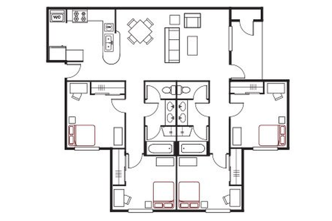 4x2 Floor Plan - The Heights of Knoxville Apartments