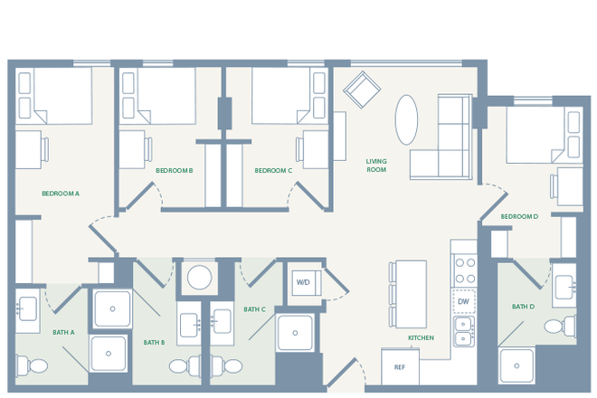 The room is 4x4 D - The Rive Eugene Apartments