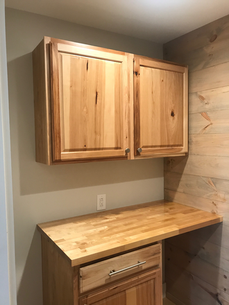 Extra food prep area with cabinets and shelving in Pantry adjacent to the Kitchen - Completely Renovated 2 Floor, 3BR Apt in Downtown Burlington