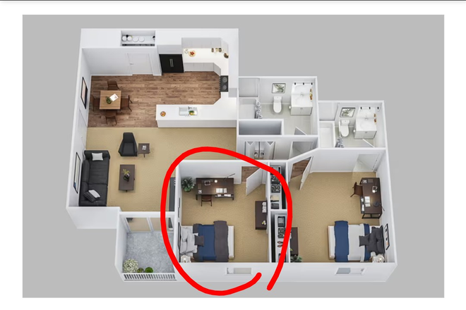 A1 Floor Plan - 1 Female 2x2 Unit Available at The Pointe at Central Apartments