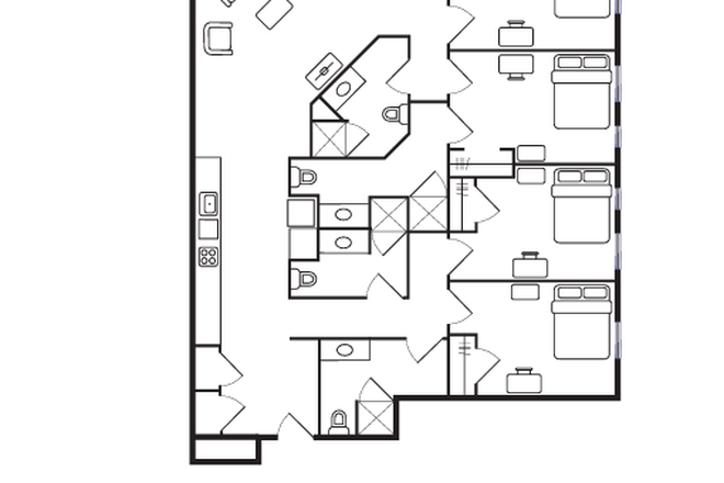 floorplan - 4/4 available at U House - top floor, in unit washer/ dryer!