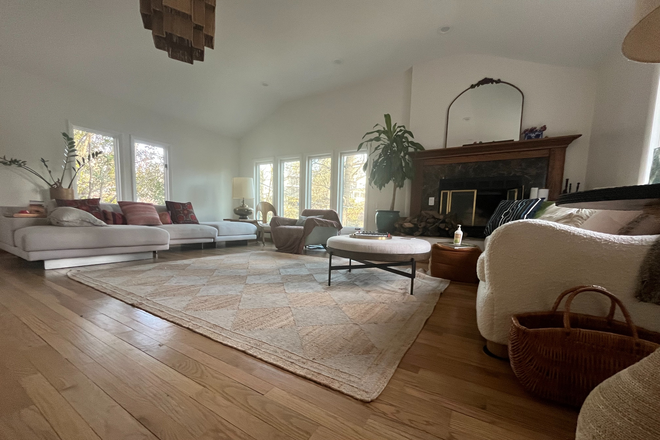 living room with piano and fireplace - Glen Echo Retreat House