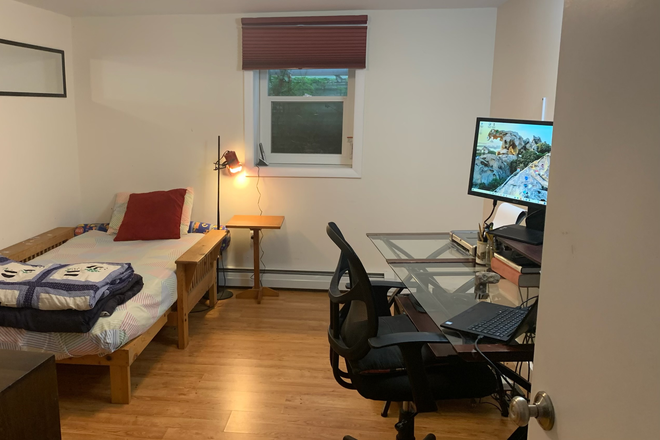 Bedroom. We can get you a full size futon bed if you prefer. - Quiet basement room w/ kitchenette, 3/4 bath, in no-meat house w/ faculty mom, dog, adult son