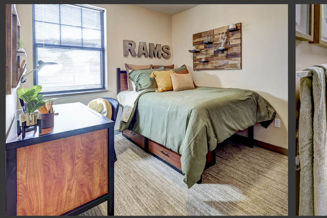Bedroom l - Walk-to-class apartments, great location with private bedrooms and bathrooms, plus a fitness center.