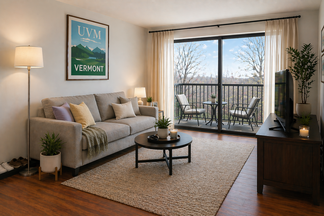 living room - 1 block walk to UVM. 2 bedroom on the 2nd floor with balcony & parking Apartments