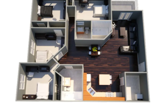 Floor Plan - Village West 4x2 Room Takeover – $750/mo – 3 Male Roommates Apartments