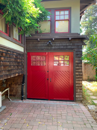 Entrance with deadbolt and lighting - North Berkeley studio with bath, separate entrance in single family home; shared laundry facilities