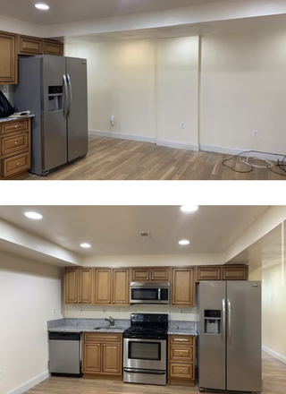 Kitchen and living room space - Basement Apt close to 🟢Metro/Bus/Howard U/Restaurants/U street/Grocery/Parks/Libraries/and more!