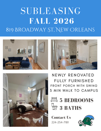 Sublet Flyer - Looking for Subletters for Summer and Fall 2026--SUPER CLOSE TO CAMPUS!