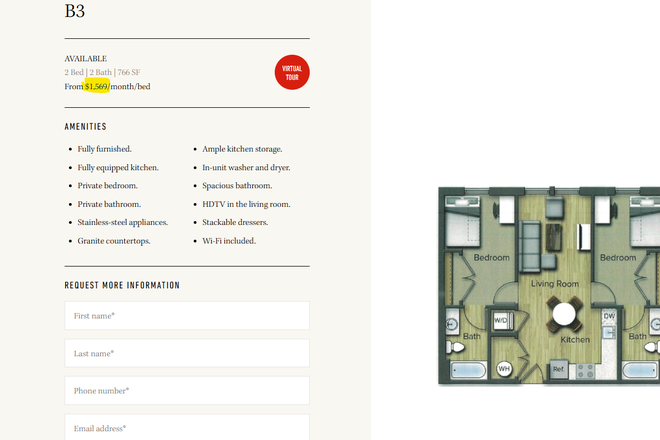 B3 2x2 Floor Plan Terrapin Row - *NEGOTIABLE* Spring 2025 Terrapin Row 2x2 Apartments