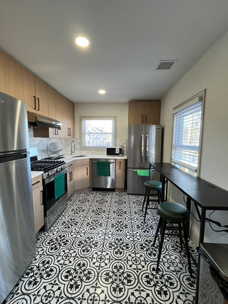 Kitchen with 2 refrigerators and bar tables - Summer:Furnished room in shared home-John St-Princeton