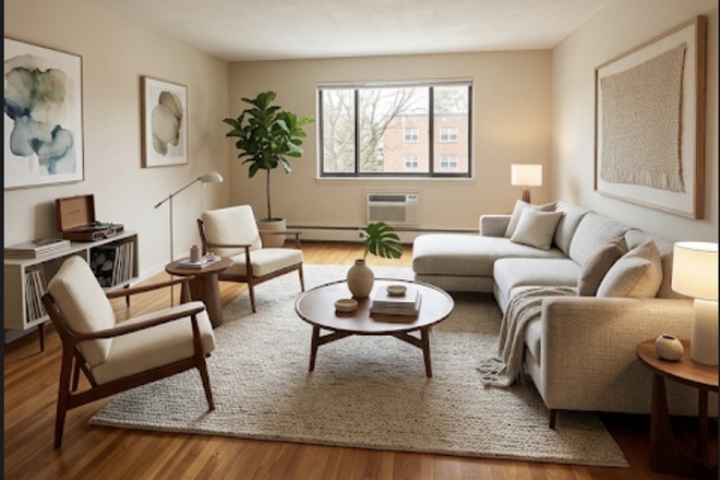 Living Room, staged - Charlesbank Estates Apartments