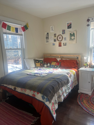 Bedroom- queen bed shown - Room available in Cozy JP Apartment!