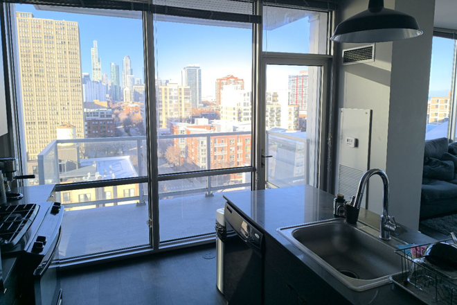 Kitchen View - MASTER SUITE w/ Private Bath & Walk-In Closet in South Loop Luxury High-Rise (Arrive Lex) Apartments