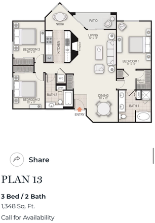 Shows a 3 bedroom apartment that we will all share - The Villas of Renaissance