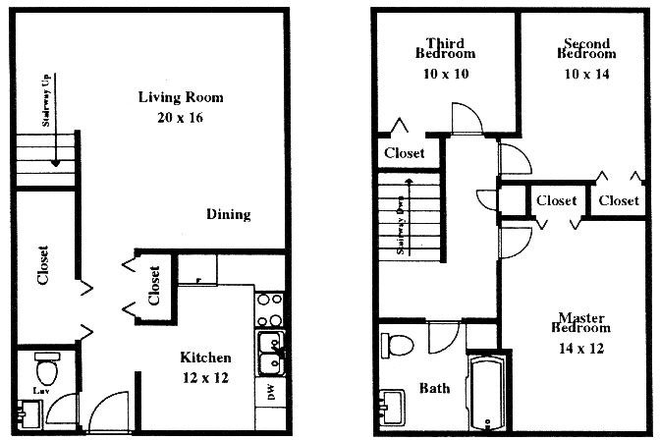 3 bedroom floor plan - 50 Meadow Street  - 3BR 1.5 Bath  (Townehouse of Amherst)