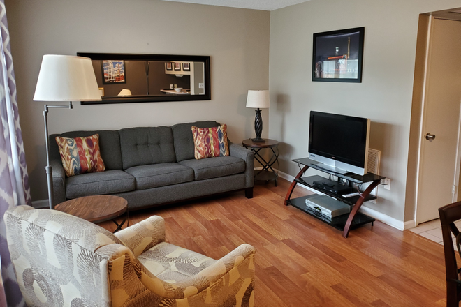 Living Room - Bright and Cheery Poolside Apartment Near Campus