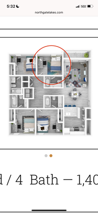 circled in red is the room for sublet - Northgate Lakes Apartments