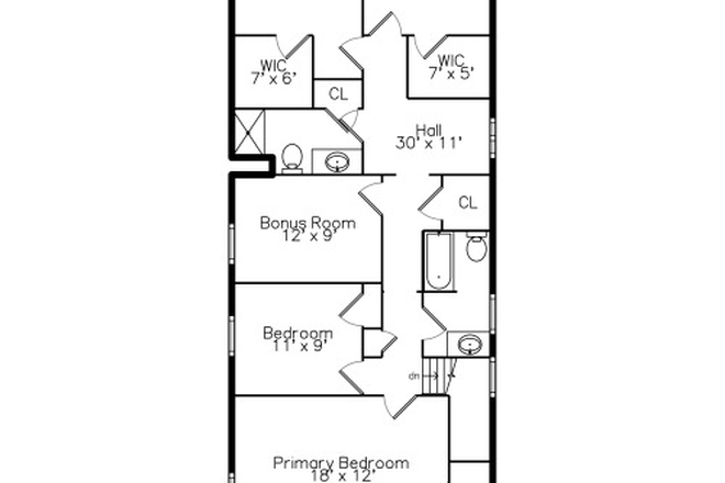 Upstairs Floor plan - FULLY RENOVATED 7 BED/3BATH HOME short walk to campus/athletic facilities, features recent addition