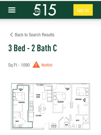 Privat bathroom floor layout - The 515 3 bed 2 bath private bathroom Apartments