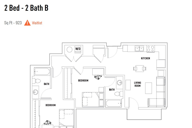 Floor Plan - Room B - Plaza on University - SUMMER SUBLET 2x2 room Apartments