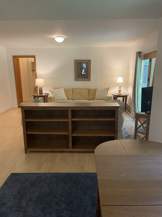 View from kitchen from living room - Private, heated, furnished 1 Bdrm apartment, 4 m from Amherst Center.  Best for 1 person