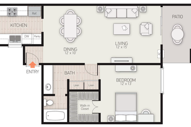 Outline of the property - 1 Bed 1 Bath Summer Sublease