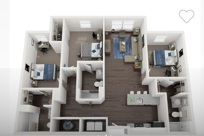 Bedrooms, kitchen, washer dryer unit, living room - Parkwest