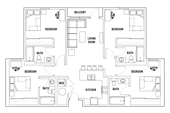 4 Bed, 4 Bath A layout - 2125 Franklin Apartments