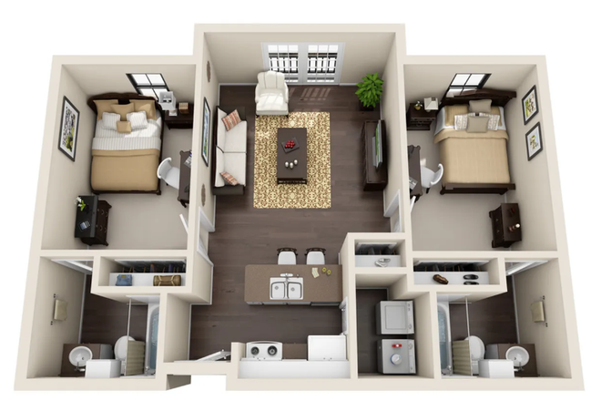 Floor Plan of the 2Bed/2Bath - 2Bed/2 Bath Apartment Available Close to Campus at The Venue!